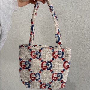 Gucci Tweed Cream Tote with Red & Blue Pattern (GWP)